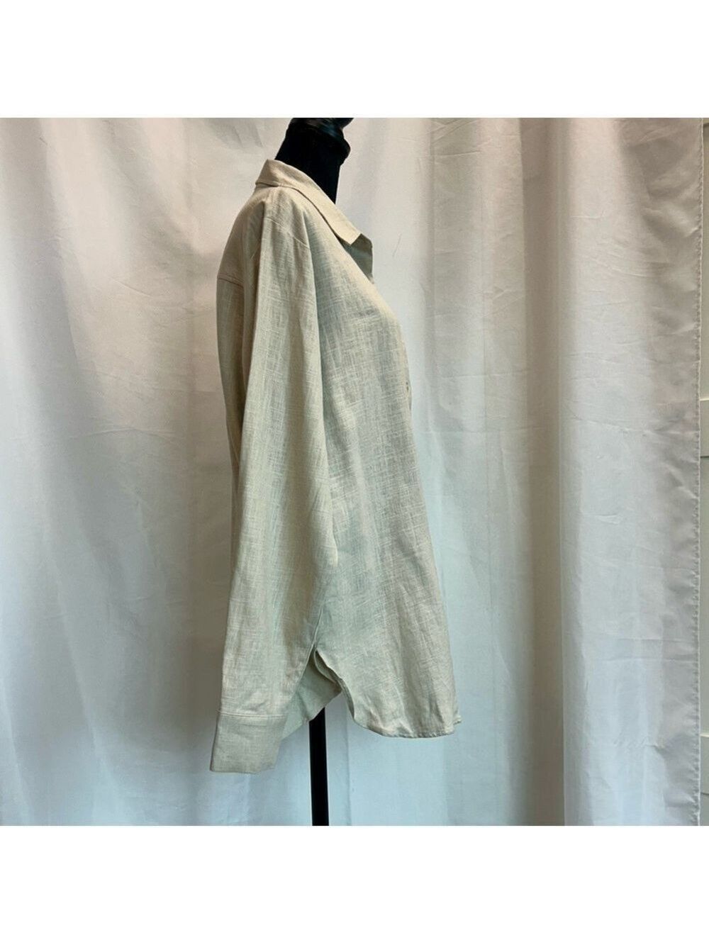 RW&CO women's oversized beige tan brown linen button down shirt Sz S NWT - Picture 3 of 11